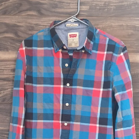 Levi’s Men’s Plaid Button Down Shirt | Multi-Color Blue Red Grey | Size M - Picture 4 of 11